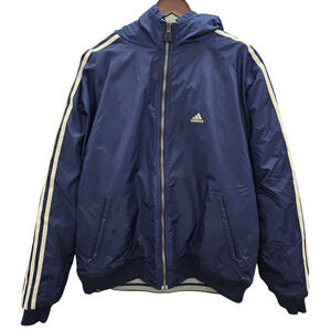 Vintage Adidas Jacket Mens XL Reversible  Blue Grey Hooded Puffer Heavyweight